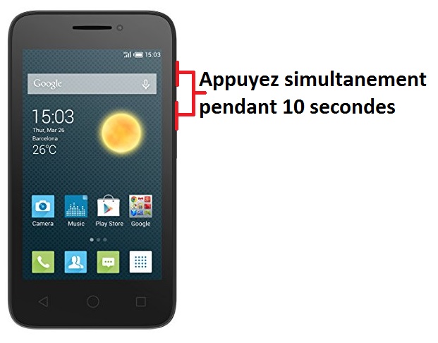 Forcer l'arrêt si le Alcatel Pixi 3 est bloqué